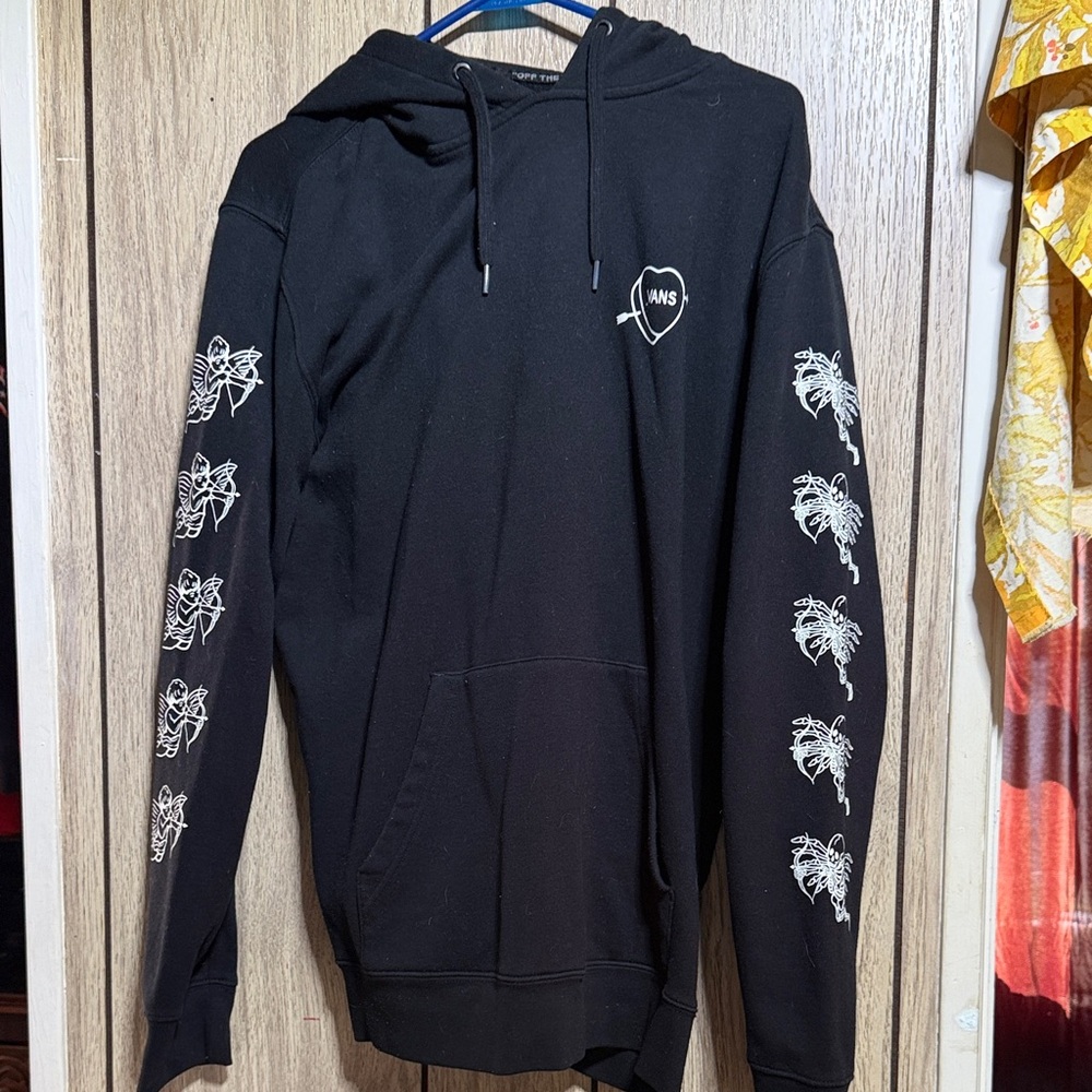 Vans Black Hoodie with White Angel Skeleton Graphics
